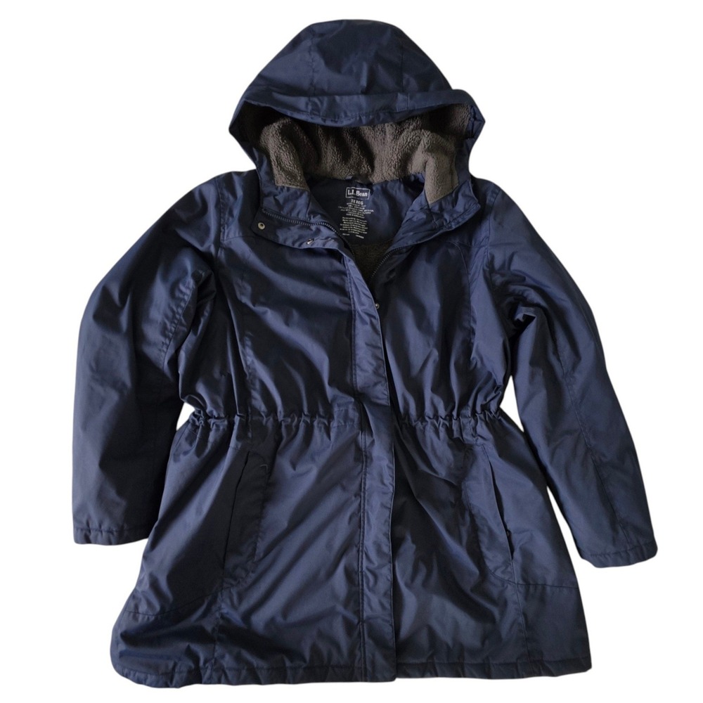 LL Bean Womens Winter Warmer Parka Jacket Navy Blue Fleece Lined Hooded 3XL